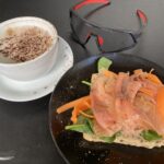 Cappuccino & smoked salmon on toast at Green Intentions cafe in Stratford-upon-Avon
