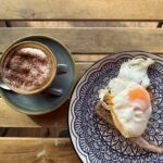 Cappuccino & eggs on sourdough at Daynes Farm in Devon near Totnes