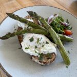 Asparagus & poached eggs on toast at the Makers Kitchen cafe in Alcester, Warwickshire