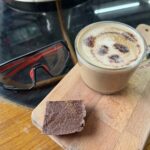 Cappuccino and millionaire shortbread at the shop @ Coo Corner in Fownhope