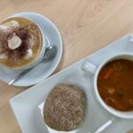 Soup and roll & cappuccino at Eden Coffee Shop in Worcester
