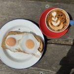 Eggs on sourdough & cappuccino at Bobby's cafe on Stratford-upon-Avon's Greenway