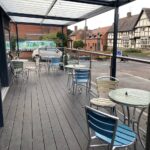 Outdoor seating at Feckenham Village Cafe in Worcestershire