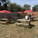 Outdoor seating at the Gerry Can cafe Outdoor seating at the Gerry Can cafe